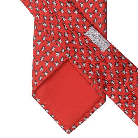 Hermes Men's Silk Tie Whimsical Penguins Pattern 